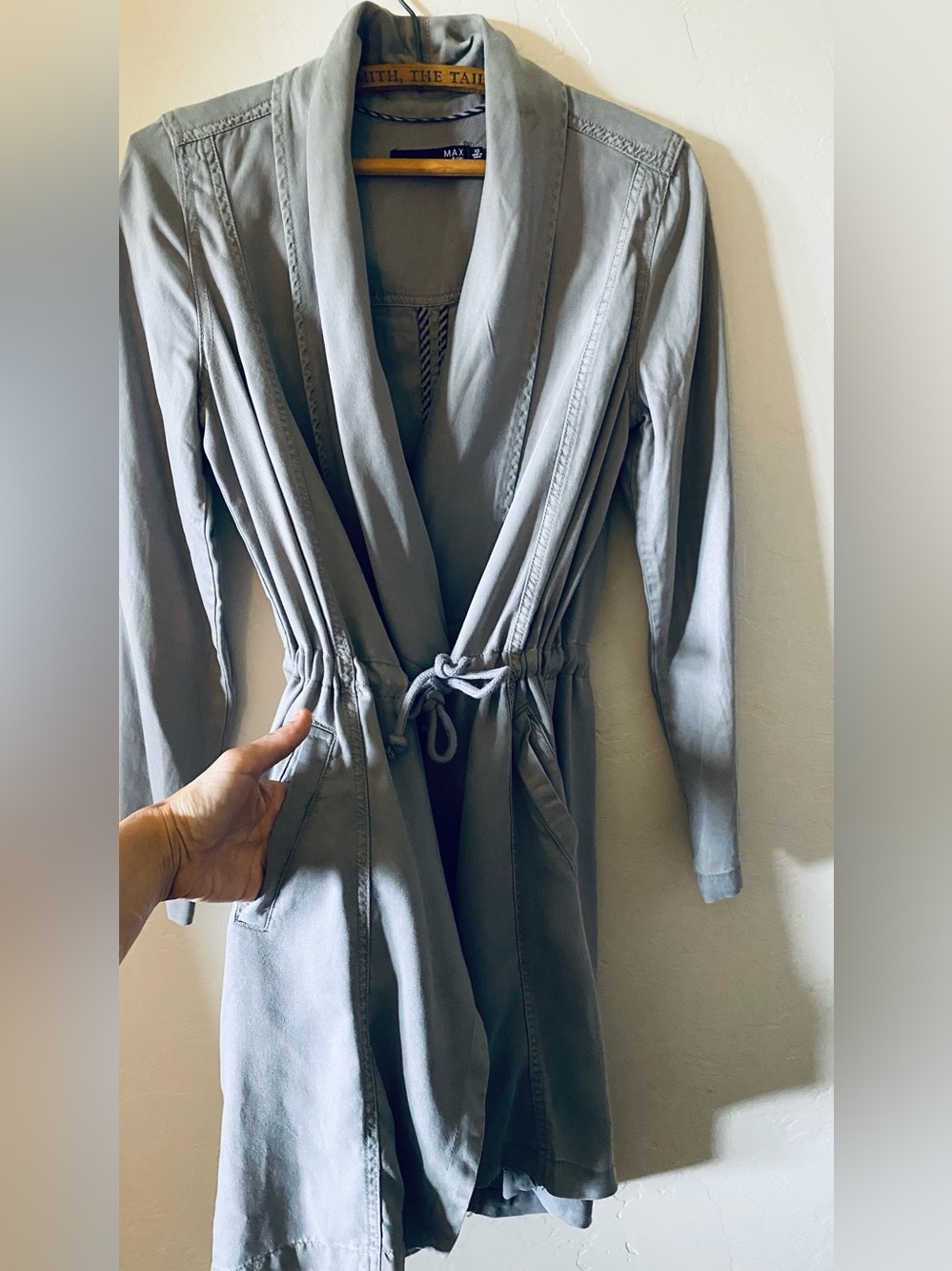 Max Jeans Light Gray Tie-Waist Lightweight Jacket